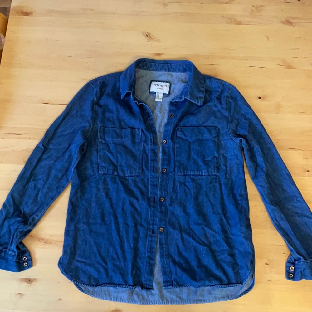 Forever 21 dark blue chambray button up